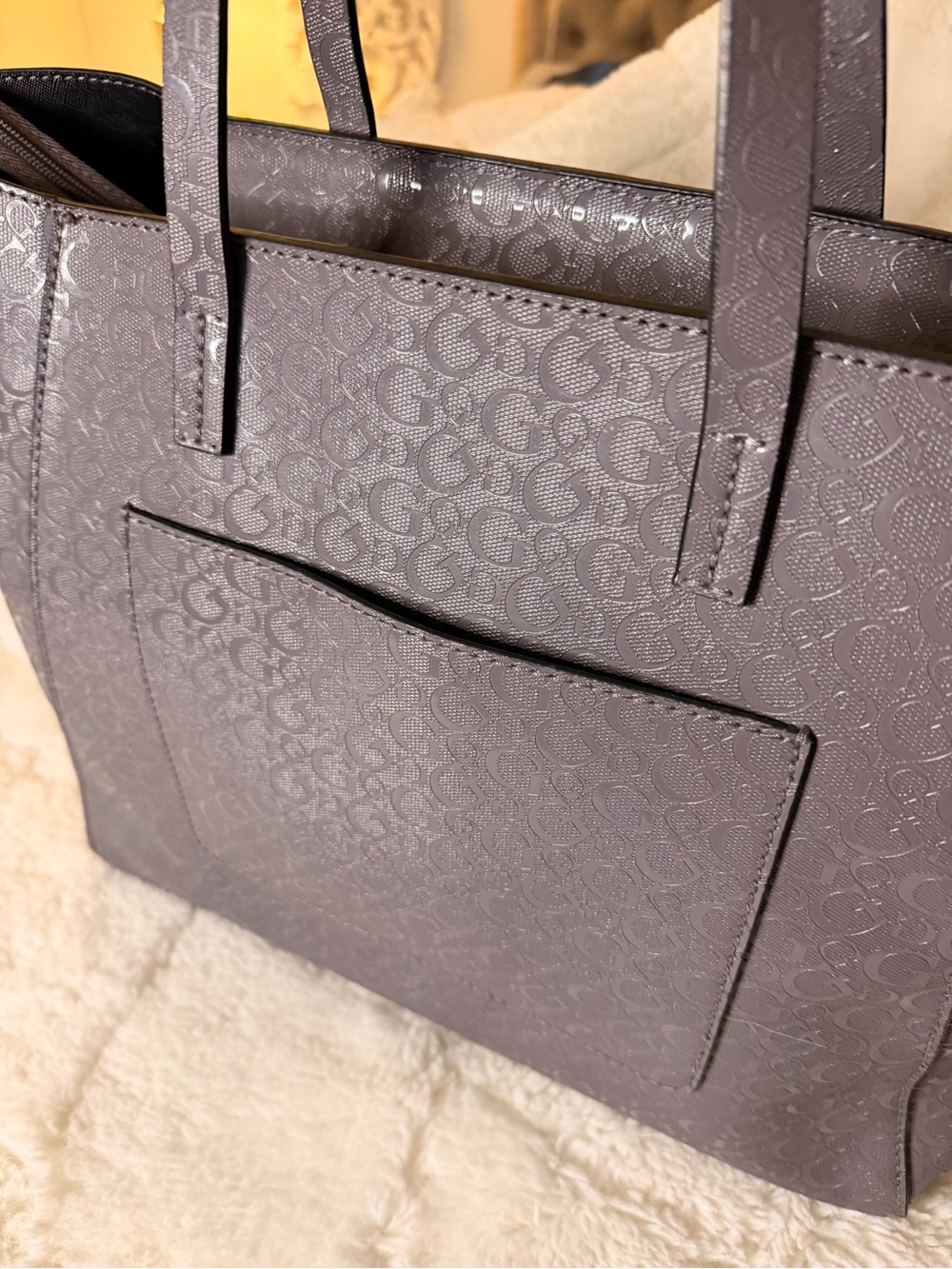 GUESS Gray Embossed Logo Tote - Picture 3 of 5